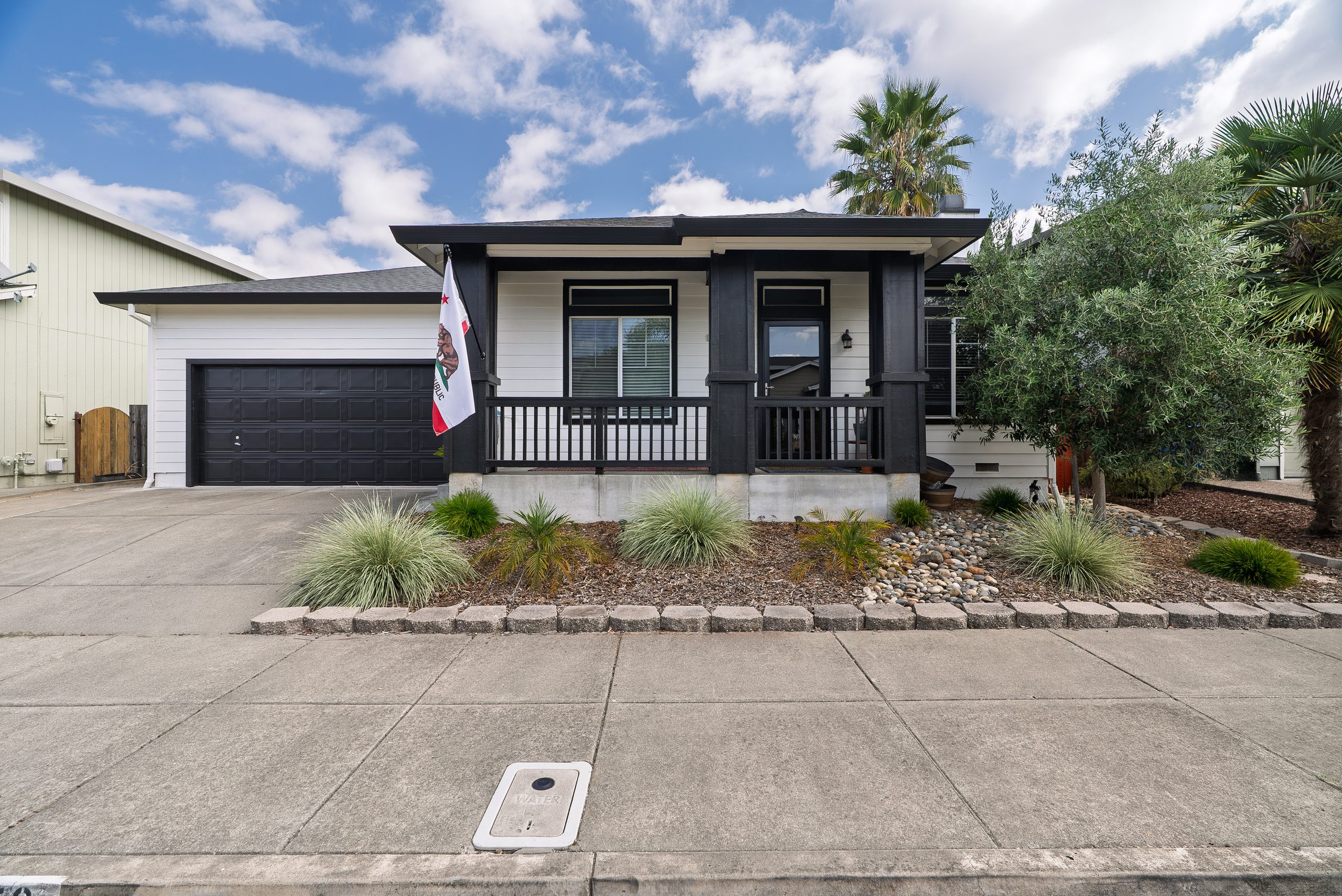 Front elevation and drought tolerant front yard