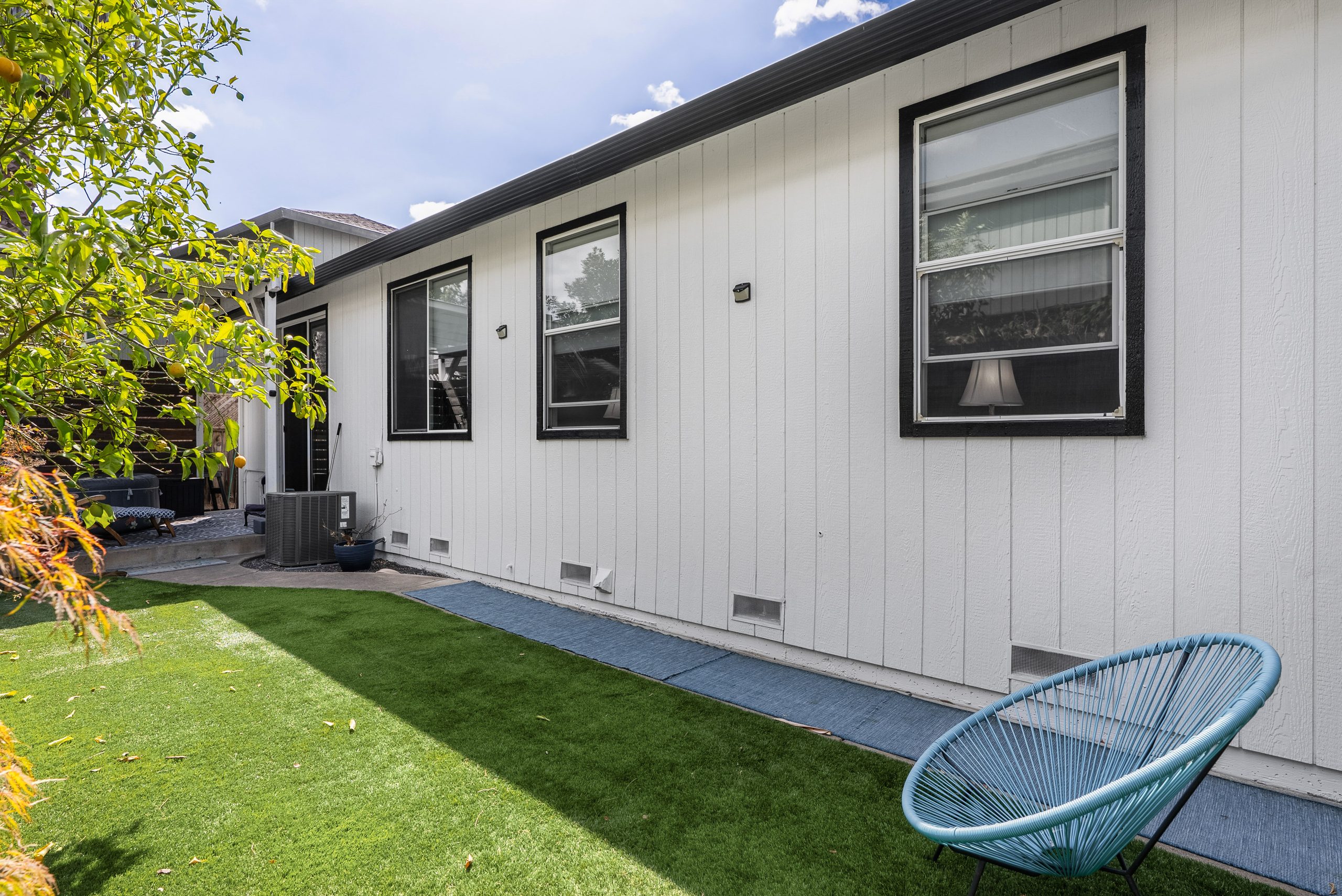 Artificial turf beside the house