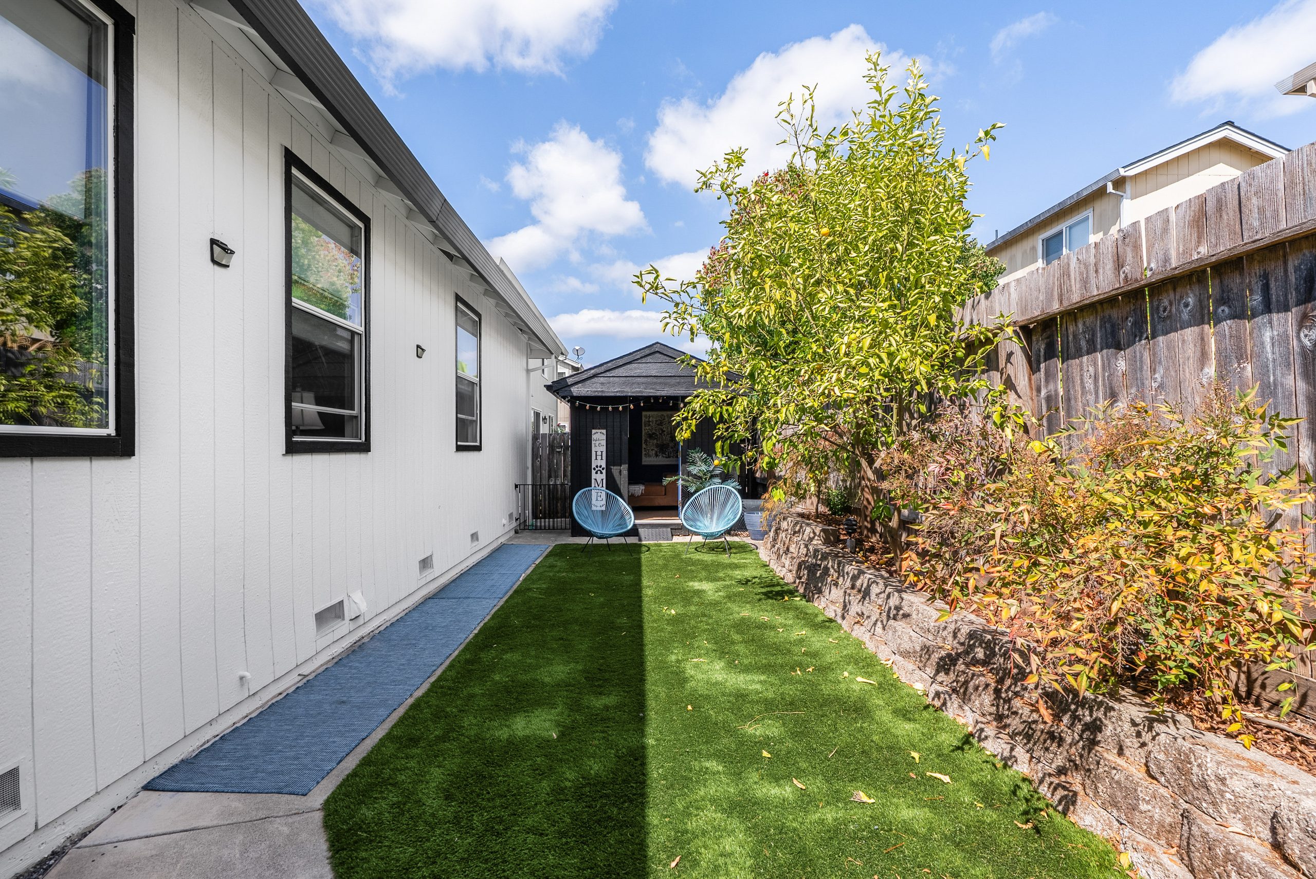 Artificial turf in the back yard