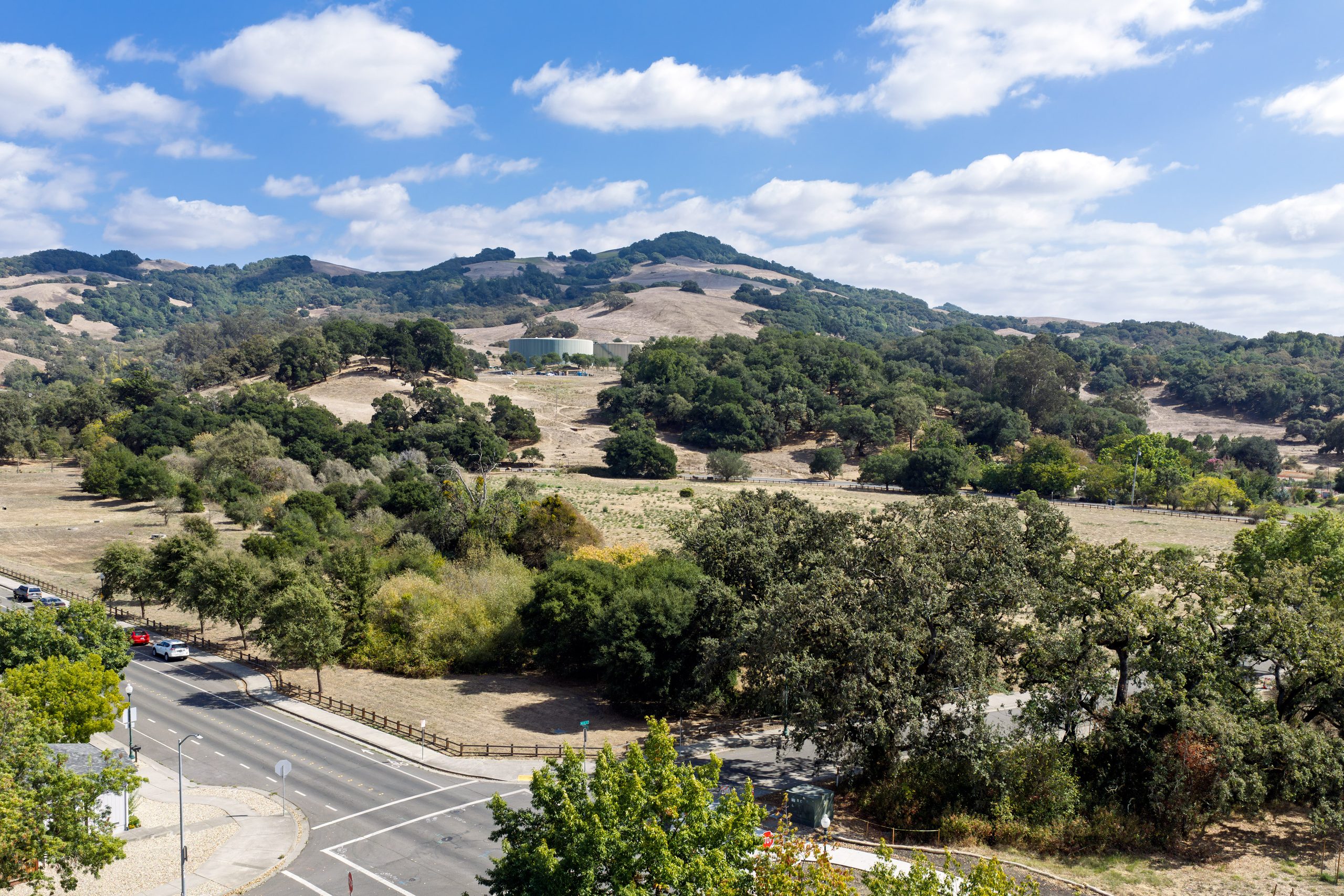 Open hills across the road